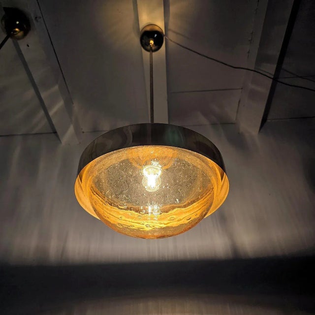 1970s Pair of Mid Century Glass Pendant Lights For Sale - Image 5 of 11