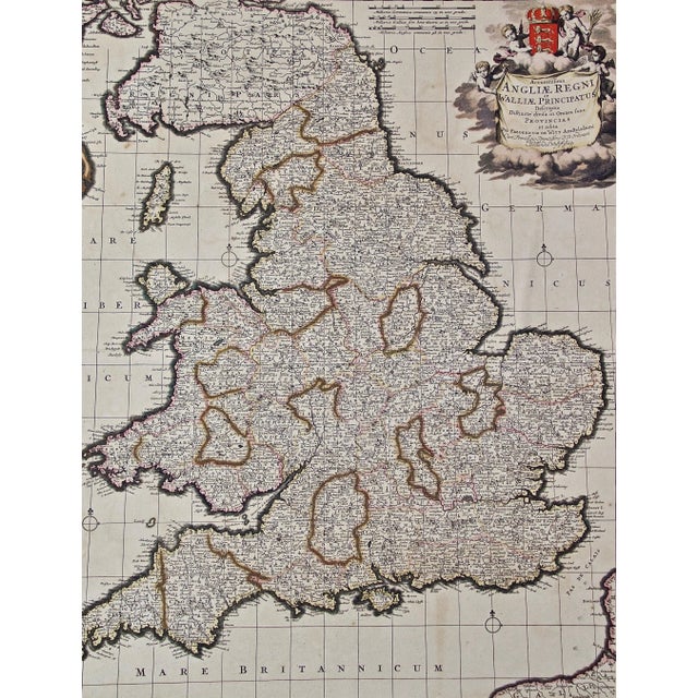 England and the British Isles: A Large 17th Century Hand-Colored Map by De Wit, 1680 For Sale In San Francisco - Image 6 of 11