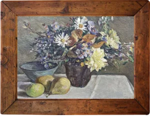 Fitger Hermann, Flower Vase with Fruit, 1946, Oil on Canvas, Framed