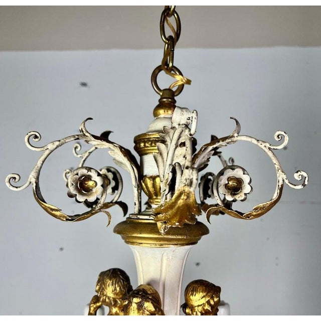 Rococo Chandelier With Gilt Putti and Hand-Painted Ir For Sale - Image 12 of 15