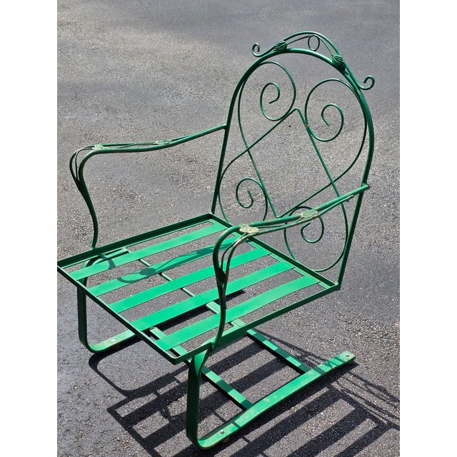 This listing consists of a midcentury wrought iron counter lever lounge chair by meadowcraft in the style of John...