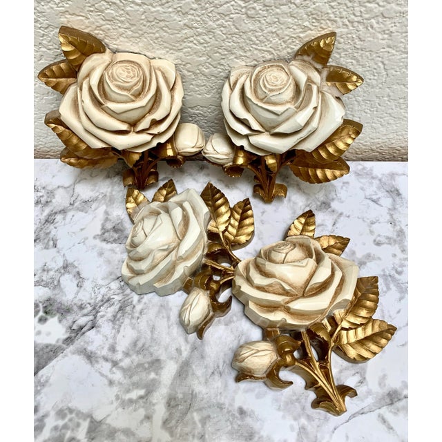 Set of Four 1950s Textural Roses Wall Accents, Midcentury Homco Usa For Sale - Image 10 of 11