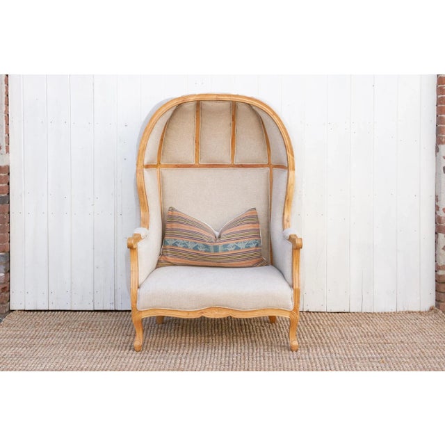 Large Carved Wood Upholstered Canopy Club Chair For Sale - Image 9 of 9