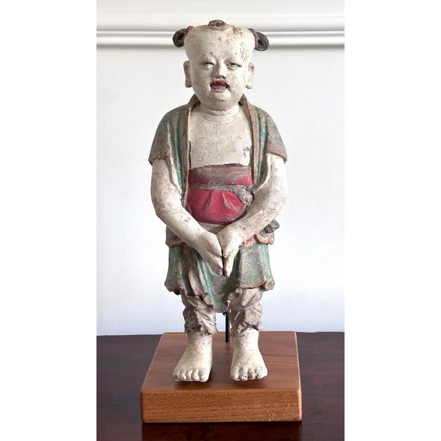 18th Century Korean Buddhist Boy Attendant Figure Dongja Joseon Dyasty For Sale - Image 9 of 12