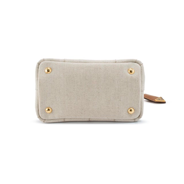 Prada Jardinière Natural Cotton Canvas Leather Trim Mini Handbag For Sale In Houston - Image 6 of 13