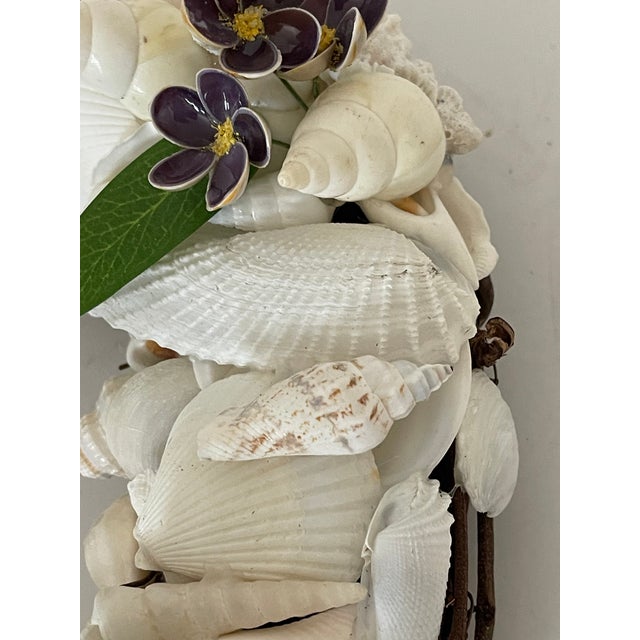 Lovely Purple Violet Flowers Sea Shell Frame Wreath For Sale In Miami - Image 6 of 6