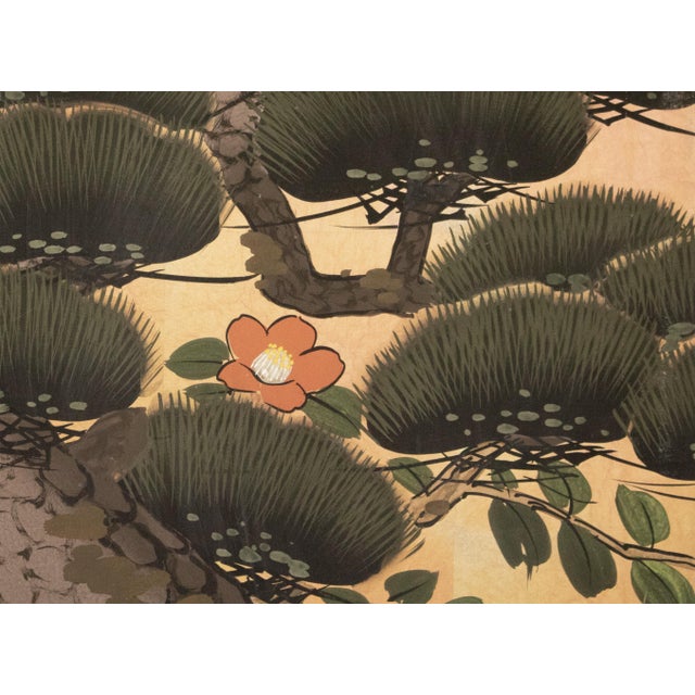 "Big Pine Tree and Egrets", Showa Era Japanese Byobu Screen For Sale In Dallas - Image 6 of 18