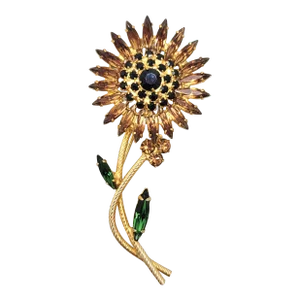 Vintage 1950s Signed Napier Book Piece Faux-Topaz & Onyx Flower Brooch