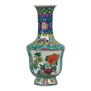 19th Century Floral Chinese Porcelain Vase With Marking on the Bottom
