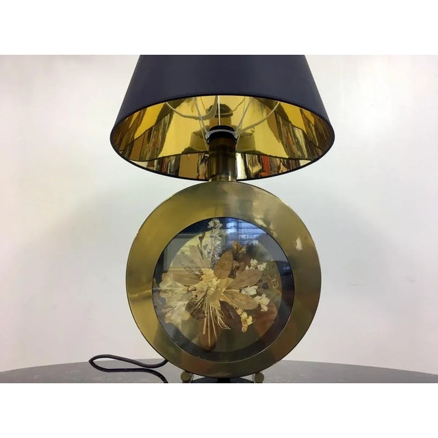 Black Regency Italian Brass Table Lamp with Flowers, 1970s For Sale - Image 8 of 11