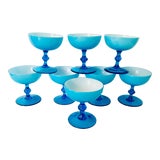 Image of Vintage Carlo Moretti Turquoise Cased Glass Coupes - Set of 8 For Sale