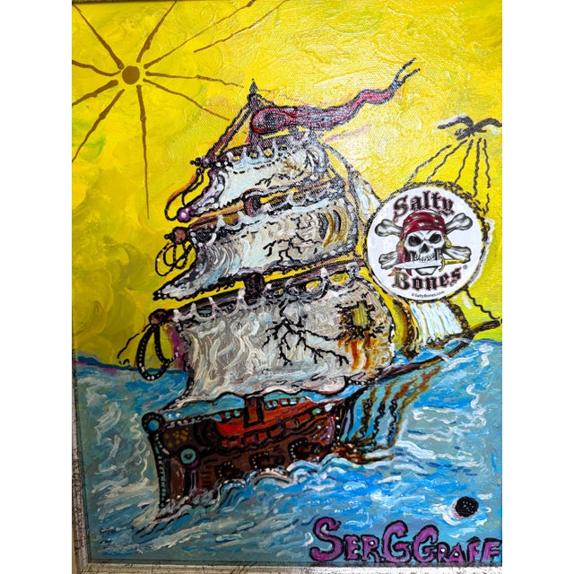 Nautical Pirate Ship of Destiny by Serg Graff Acrylic Painting Framed Nautical Art, Coa For Sale - Image 3 of 10
