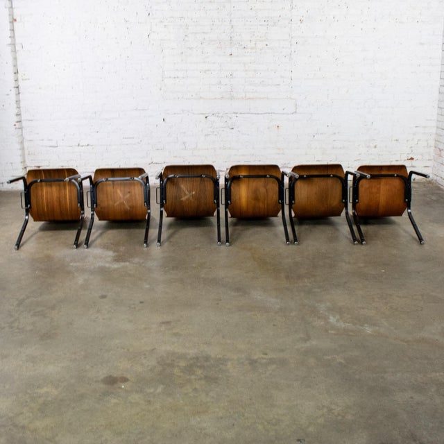 Late 20th to Early 21st Century Modern Walnut Molded Plywood Chairs Stackable Connectable Refinished Set of 6 For Sale - Image 14 of 18