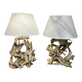 Pair of Mid-Century Driftwood Table Lamps For Sale