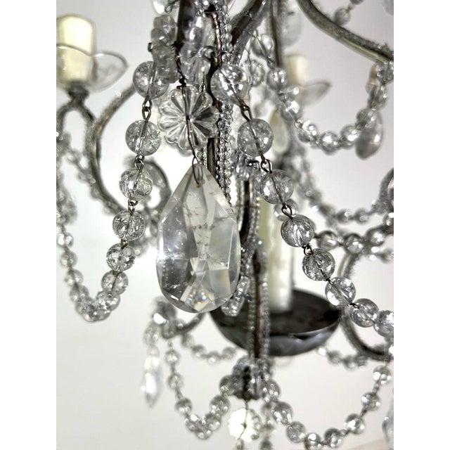 French French (4) Light Rock Crystal Beaded Chandelier C. 1930's For Sale - Image 3 of 11