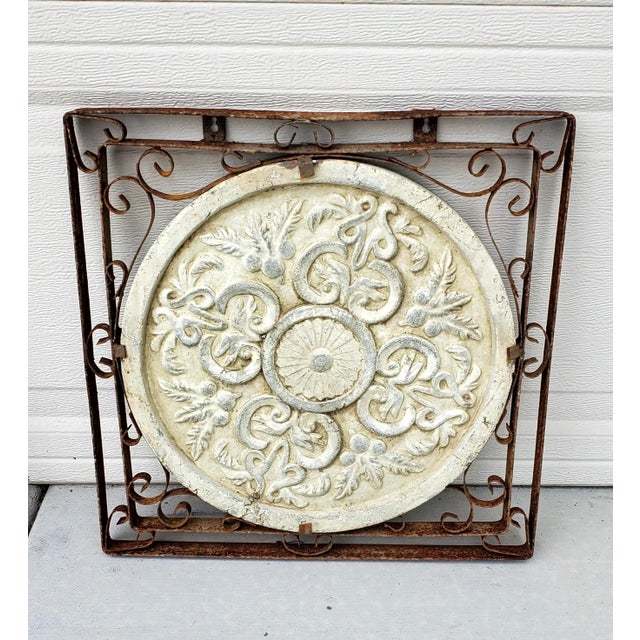 1980s Vintage Pair of Square Iron Framed Terracotta Relief Botanical Medallion Wall Hangings For Sale - Image 11 of 12