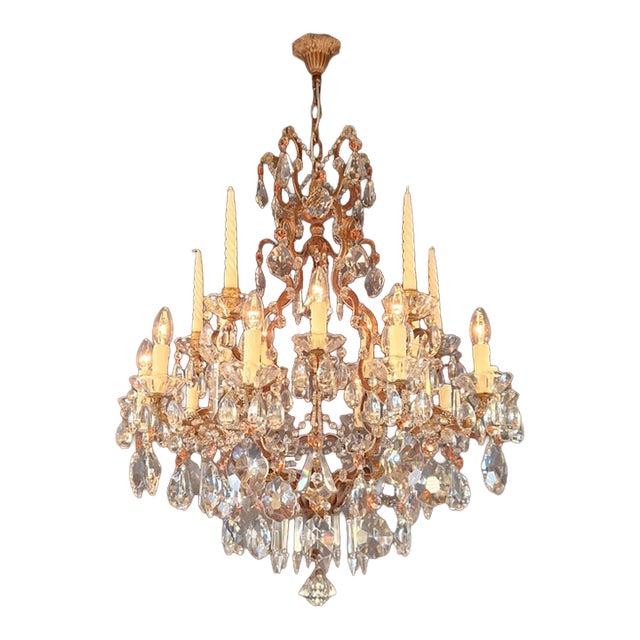 1940s Italian Baroque Revival Crystal Chandelier Rose Pink Crystals Original Candle For Sale