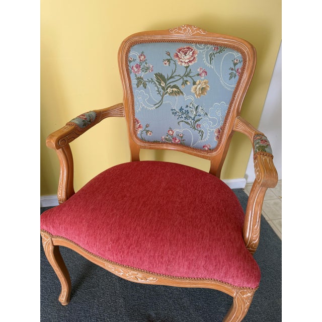 Wood Vintage Floral Accent Chair For Sale - Image 7 of 9