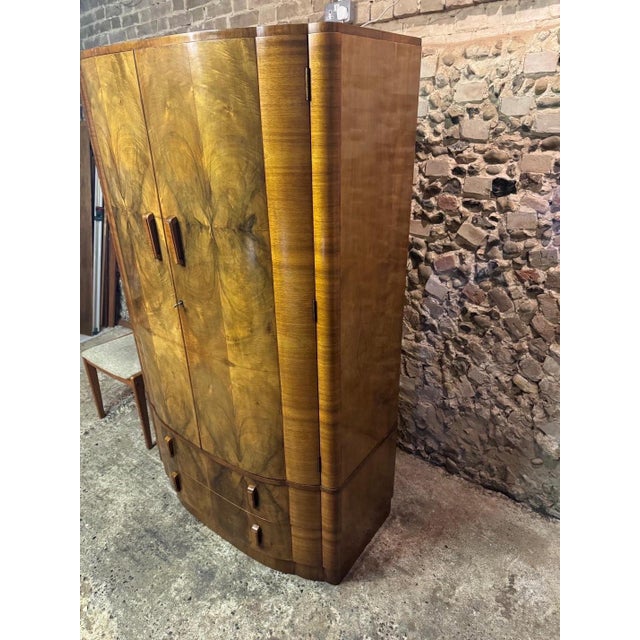 1930s Vintage Art Deco Walnut Wardrobe, 1930s For Sale - Image 5 of 18