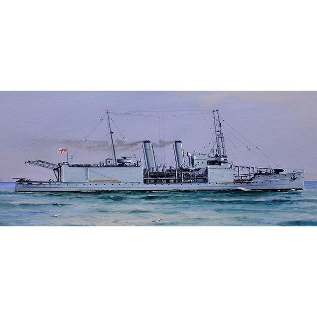Vincenzo Desposito, HMS Nairana Royal Navy Seaplane Carrier, 1890s, Gouache & Paper, Framed For Sale - Image 10 of 18
