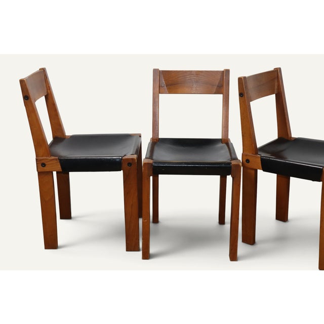 Vintage S24 Chairs in Elm and Black Leather by Pierre Chapo, 1970, Set of 4 For Sale - Image 16 of 18