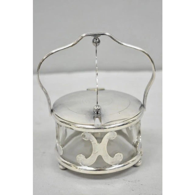 Vintage Art Deco Style Silver Plated Hinged Grated Parmesan Cheese Glass Jar/Sugar Bowl. Circa Mid 20th Century....