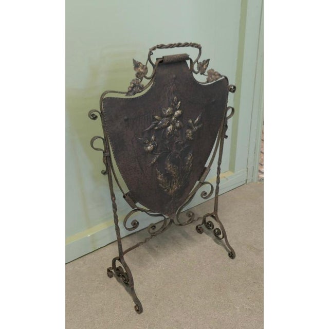 Victorian Arts and Crafts Gothic Iron Shield Fire Screen, 1880 For Sale - Image 3 of 7