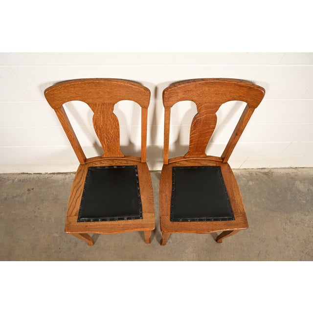 Early 20th Century Heywood Wakefield Antique Mission Oak Arts & Crafts Side Chairs or Dining Chairs, Pair For Sale - Image 5 of 15