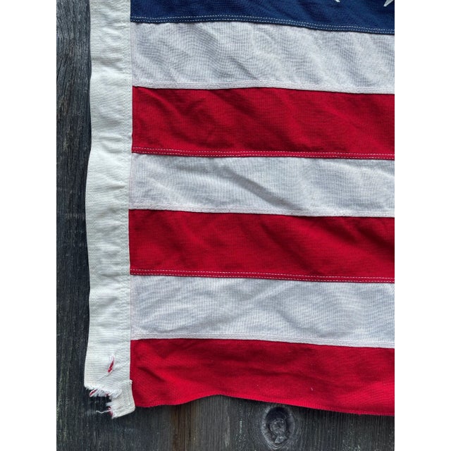 1920s Antique 48 Star American Flag Sewn Stars and Stripes Faded Colors Natural Tea Stained Patina For Sale - Image 5 of 8