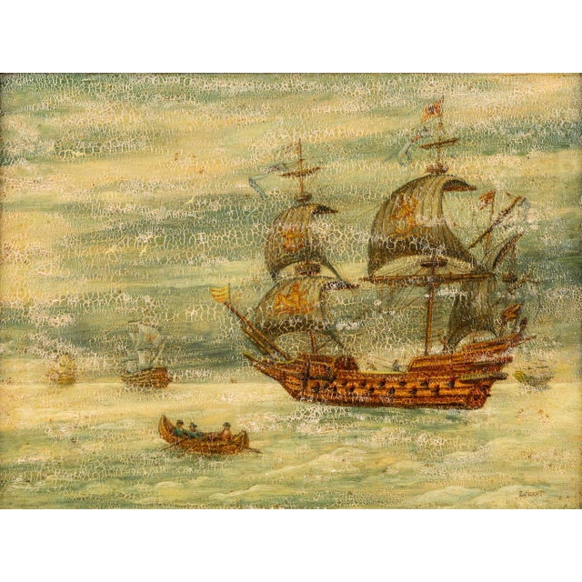 Antique painting of a 17th century Royal Dutch Warship inspired by the style of Willem van de Velde II or Johan Danckerts...