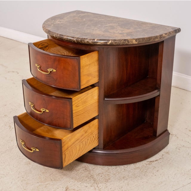 Henkel Harris Henkel Harris Marble Top Demilune Mahogany Bookshelf Console Table For Sale - Image 4 of 14