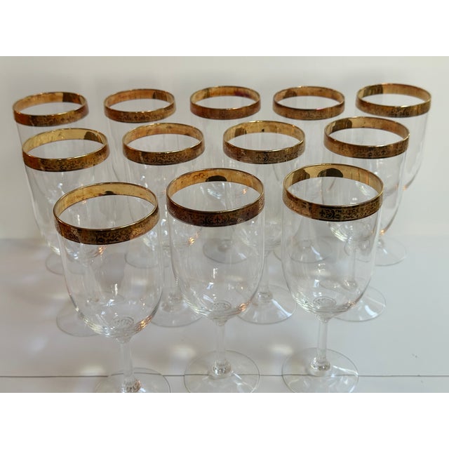 Vintage 1970s Lenox "Autumn" Collection Handblown Crystal Water Glasses 7.75" High 24k Gold Encrusted Band - Set of 12 For Sale In New York - Image 6 of 18