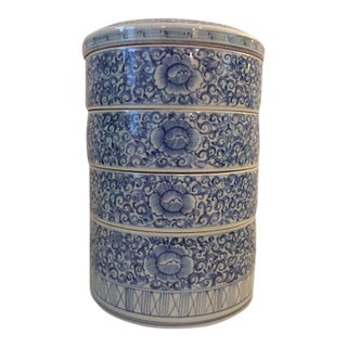 Antique Japanese Blue and White Porcelain Obento, Stacking Dish, Used by Wealthy For Sale