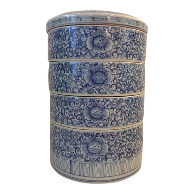 Antique Japanese Blue and White Porcelain Obento, Stacking Dish, Used by Wealthy For Sale