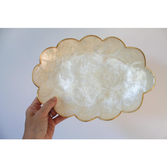 Nautical Vintage Capiz Shell Trinket Trays & Coasters W/ Gold Scalloped Edges For Sale - Image 3 of 8