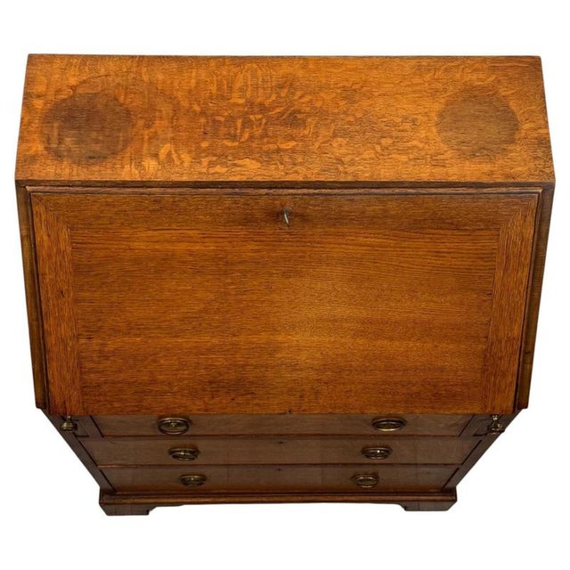 Antique Early 20th Century English Edwardian Golden Oak Bureau For Sale - Image 6 of 14