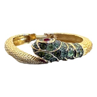 Cartier Style Gold Tone Rhinestone Snake Cuff Bracelet For Sale