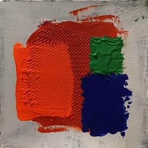 "Red, Orange, Blue and Green on White" Contemporary Abstract Acrylic Painting