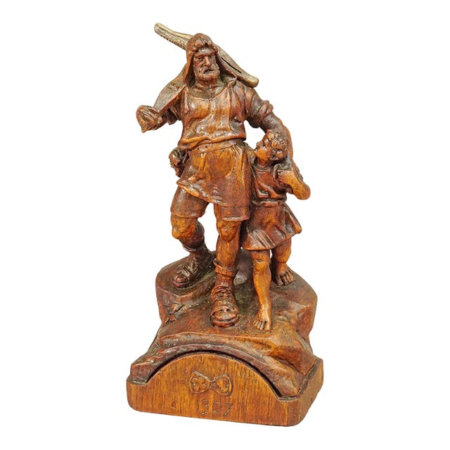 Antique Wooden Statue of Wilhelm Tell, Brienz Ca. 1900 For Sale