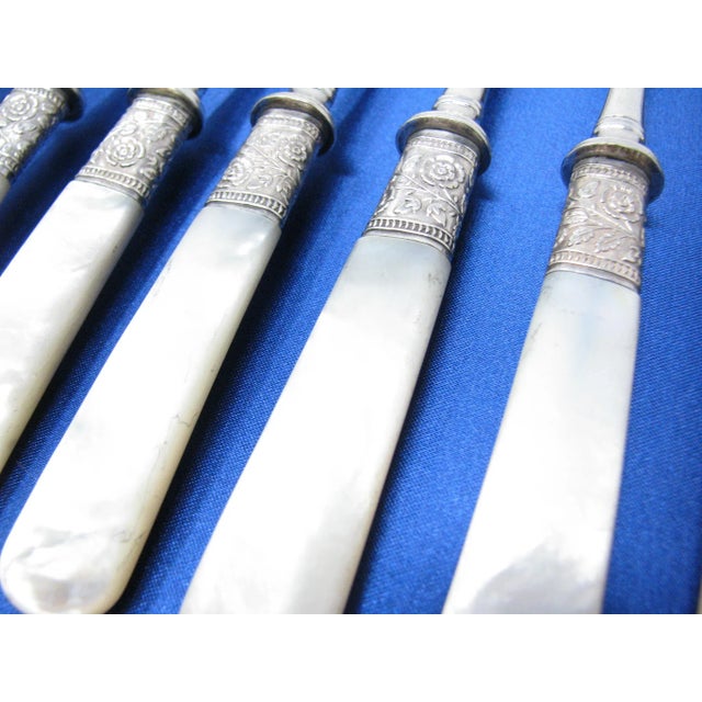 Antique Victorian Landers Frary & Clark Silver Plate With Mother of Pearl Luncheon Knives and Forks - 24 Pieces For Sale - Image 10 of 12