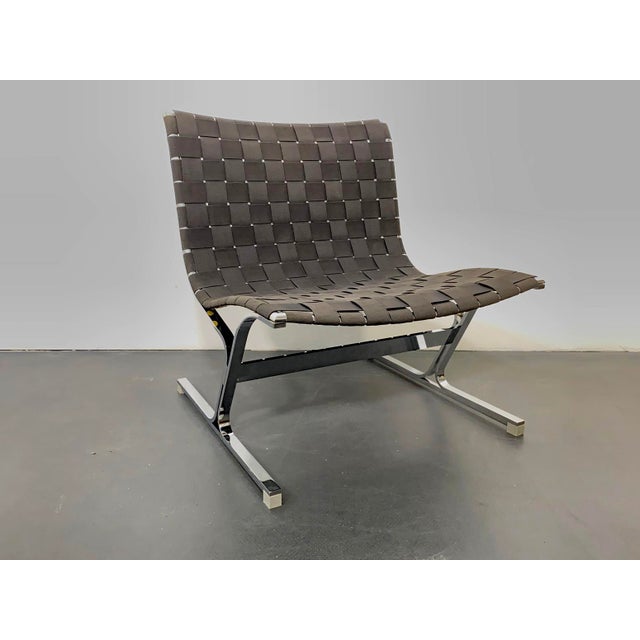 1960s Italian Chromed Metal and Black Fabric Model Luar Club Chair by Ross Littell for ICF De Padova, 1960s For Sale - Image 5 of 7