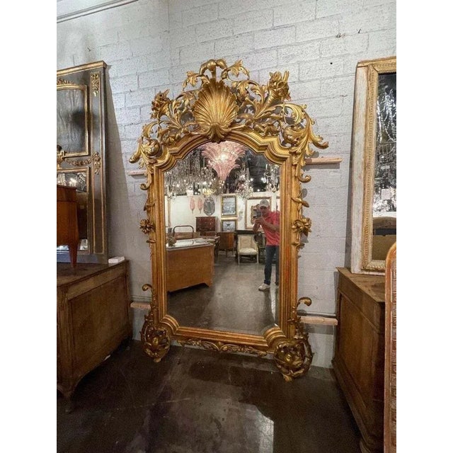 19th Century Large Scale French Rococo Carved and Giltwood Mirror For Sale In Dallas - Image 6 of 8