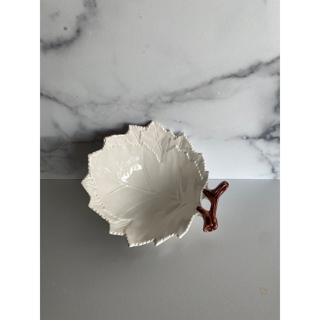 Leaf Bowl With Natural Branch Handle, Small — The Mane Lion, Hand-Painted Italian Ceramic For Sale - Image 4 of 5