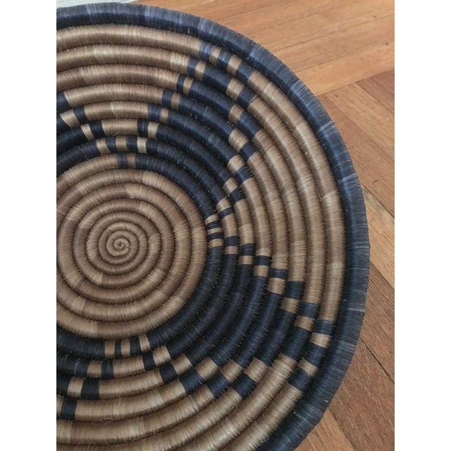 African African Hand-Made Round Basket, 12.75 In. Diameter, Natural and Black For Sale - Image 3 of 6