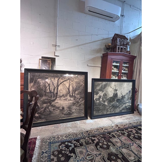 Monumental Black and White Original Charcoal of Wild Elk. For Sale - Image 11 of 15