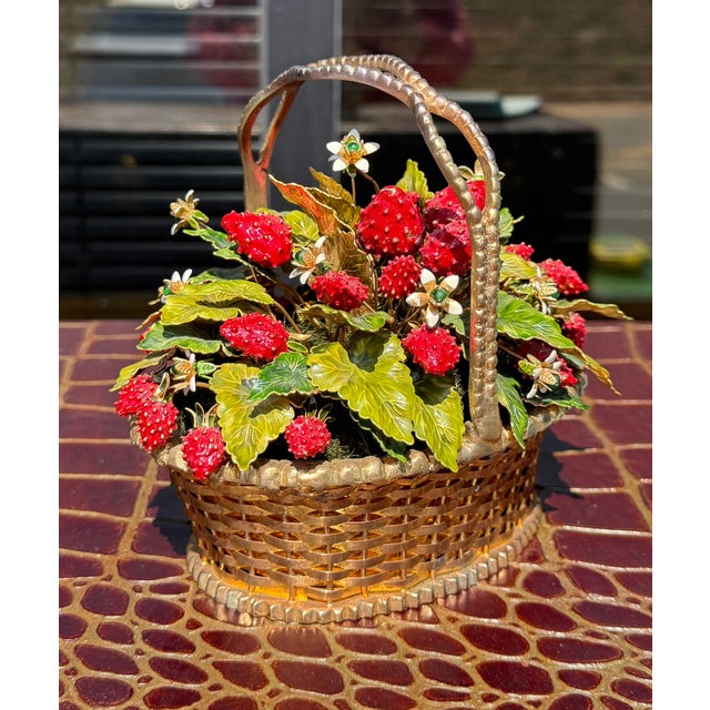 Metal Victorian Style Jane Hutchinson for Gorham Fleurs De Siecles Enamel Strawberry Botanical Basket Figurine For Sale - Image 7 of 7