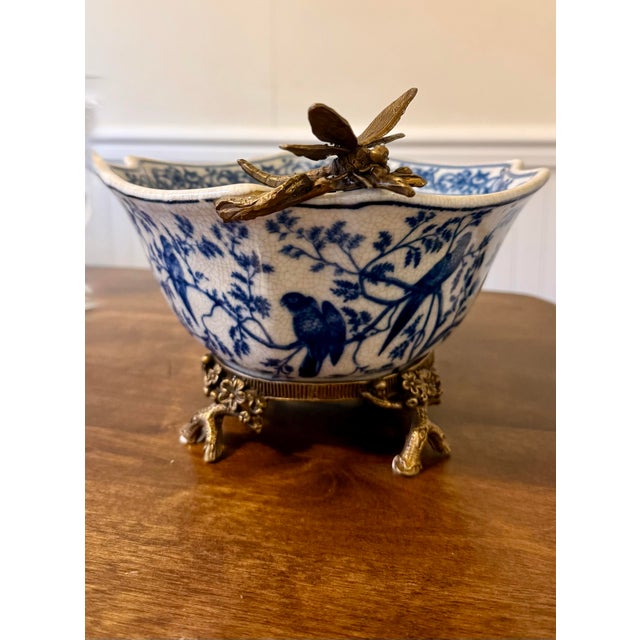 Chinoiserie Royal Copenhagen Dragonfly Ormolu Bowl For Sale - Image 3 of 12