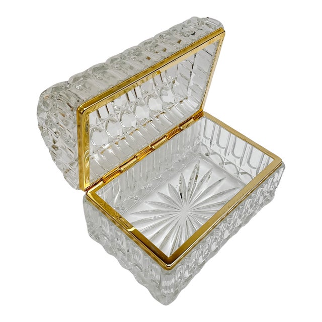 Vintage Large Domed Crystal Casket Box With Brass Frame For Sale