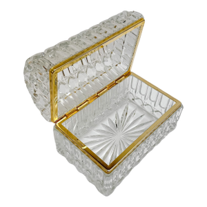 Vintage Large Domed Crystal Casket Box With Brass Frame