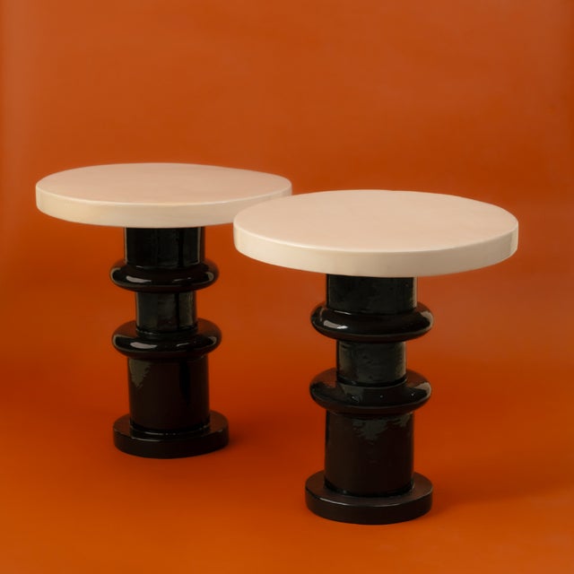 1980s Vintage Totemic Side Tables in Black and Cream, 1980s, Set of 2 For Sale - Image 5 of 5